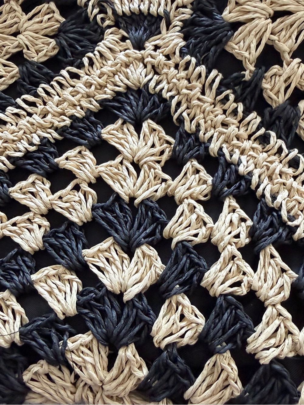 Handwoven Black and Natural Crochet Shoulder Bag - Picture 2 of 5